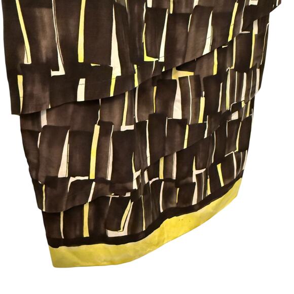 Eccoci Layered Shell Dress Brown Yellow Silk Linen Size 12 - Picture 3 of 11